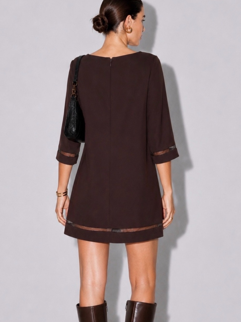 The Kooples Delphine Burgundy Sheer Panel Shift Dress XS - Picture 5 of 8
